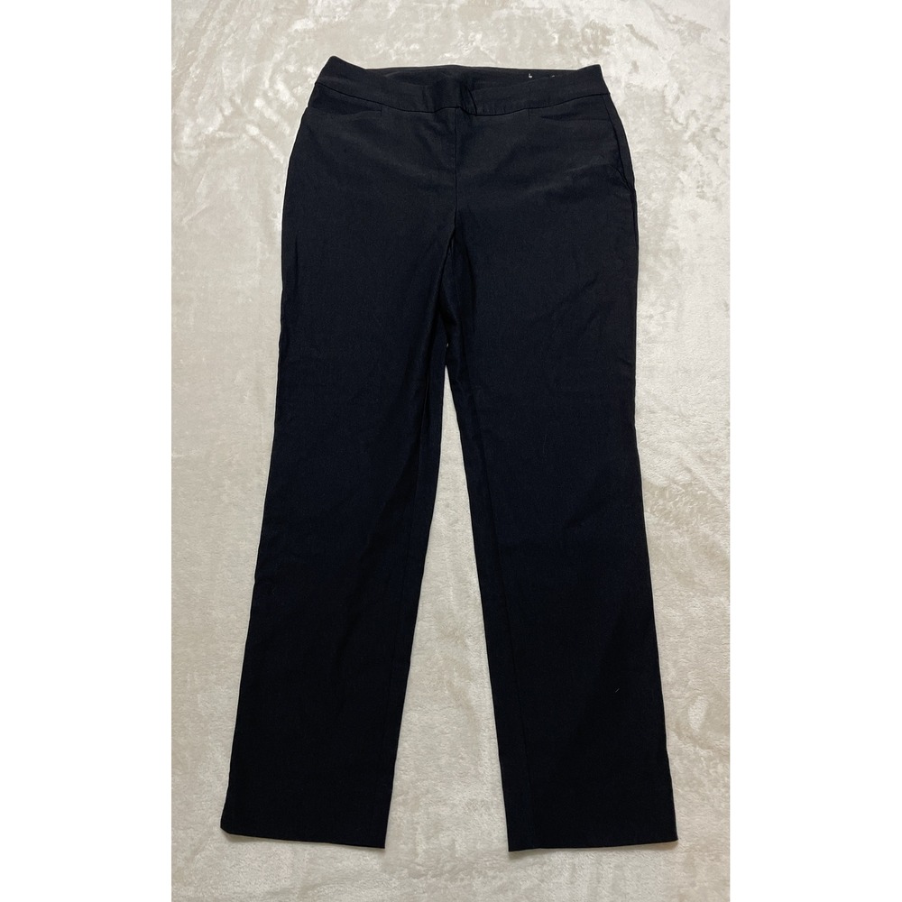 Chicos Pants Womens Medium 1 Black Flat Front Pull On High Rise Stretch Chino